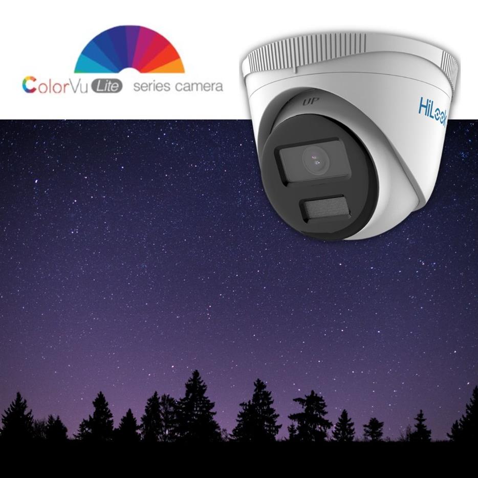 HiLook IPC-T249HA 2.8mm 4MP ColorVu Lite PoE Turet Fotilo kun Spotlumoj