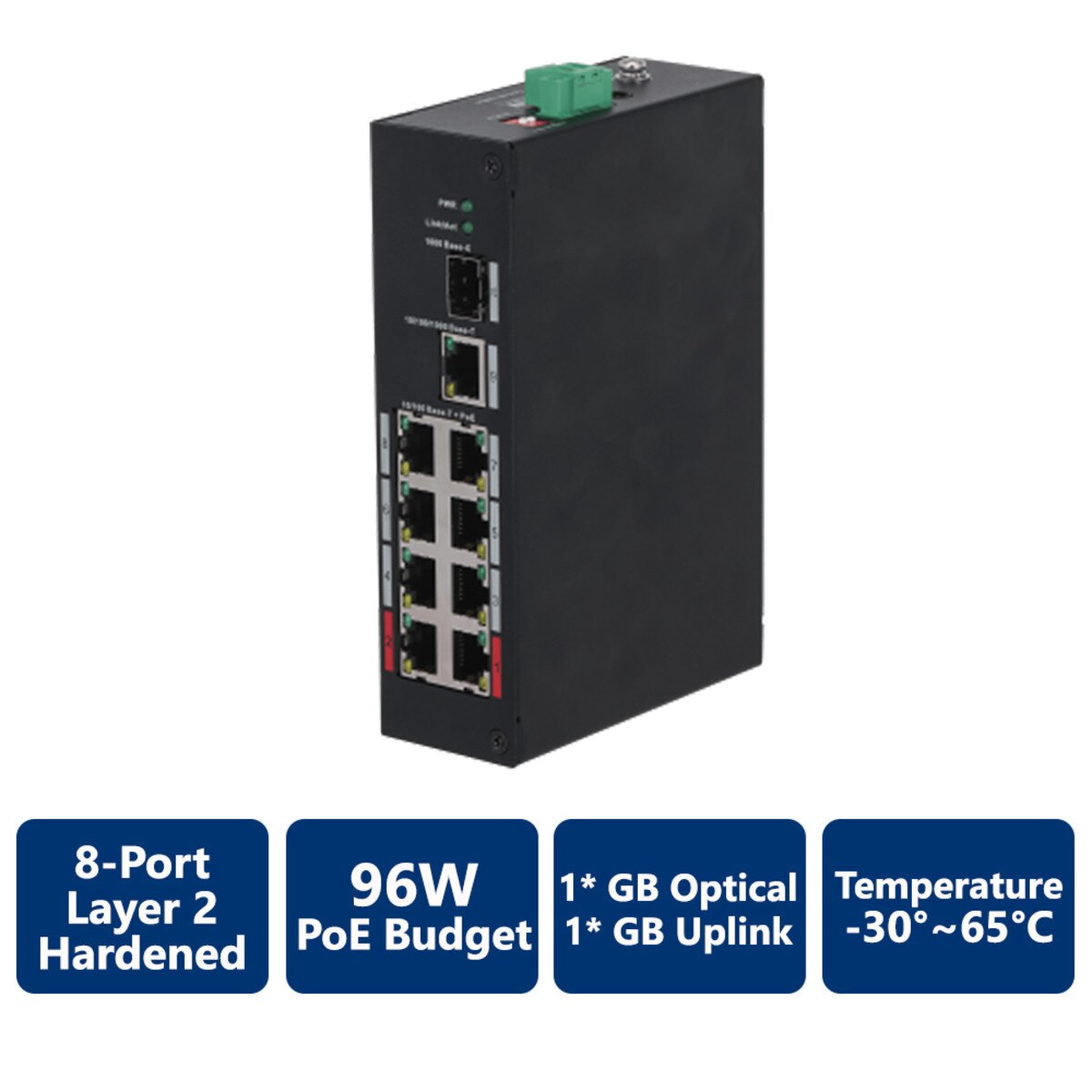 8-Port Lay Two Hardened PoE Switch(ACC-IP-POE3110-8ET-96)