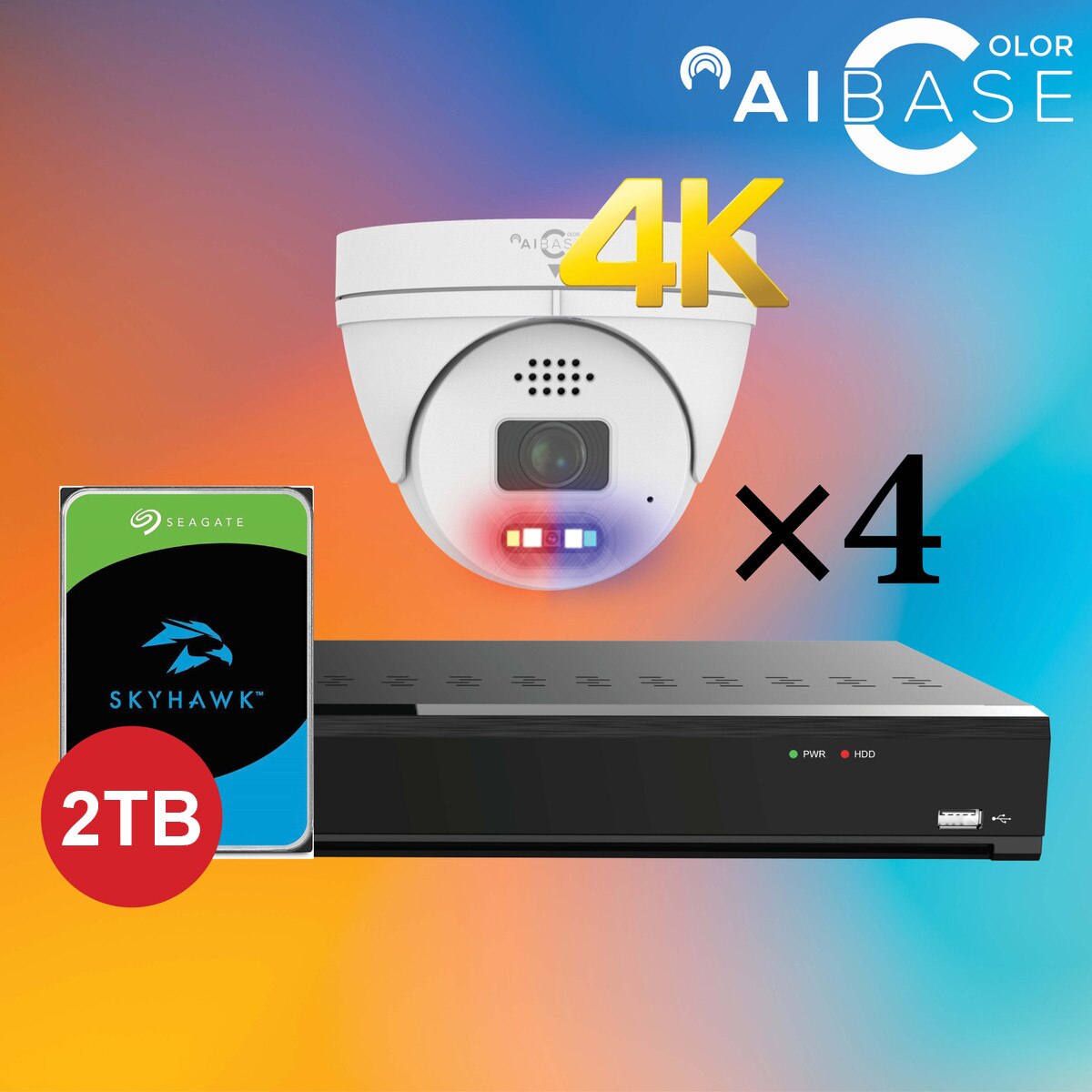 4CH 4K Active Deterrence AI Full Color PoE IP Kit, 2TB option (KIT-NV3104-8M-PV-AI-2T)