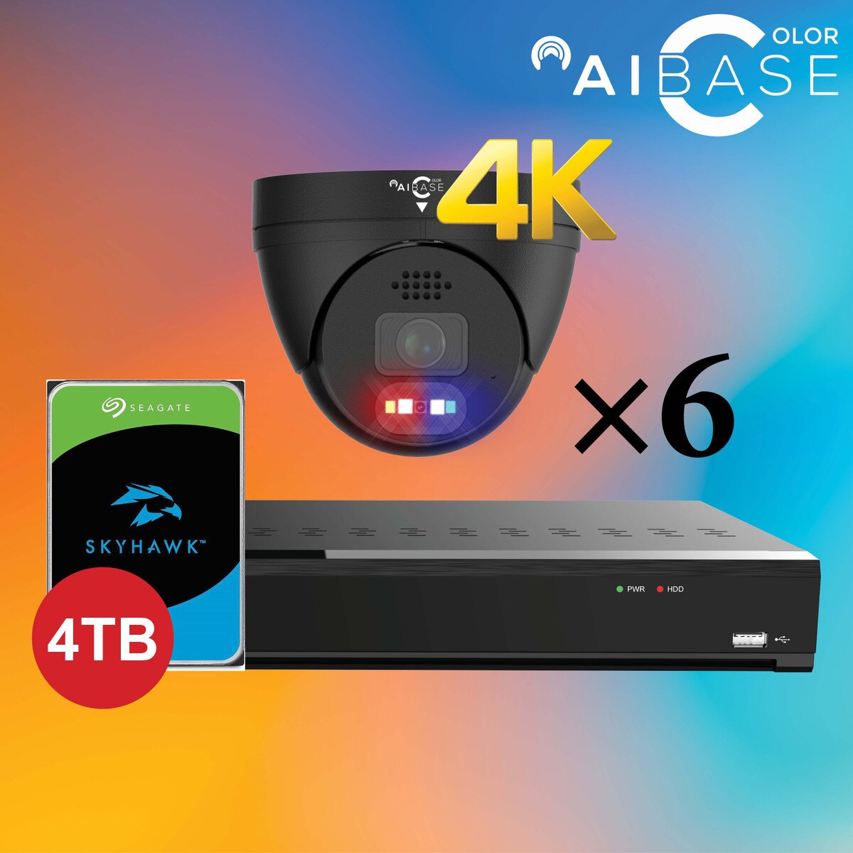 8CH 4K Active Deterrence AI Full Color PoE IP Kit, black, 4TB option (KIT-NV3108-8M-PV-AI-B-4T)