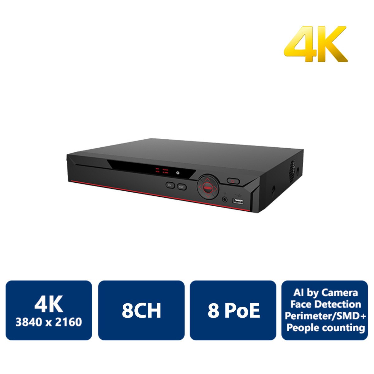8 Channel Compact 1U 8PoE 4K&H.265 Network Video Recorder(NVR-NV41A08-P8-4K-S2L)