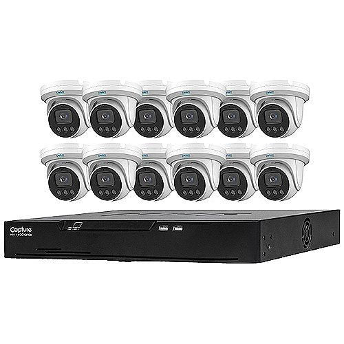 Capture Advance R2-IP16C5MPK NVR + 12 Camera Kit, 13-Piece, Includes (1) 16-Channel 4K PoE NVR and (12) 5MP Turret Camera with 2.8mm Lens