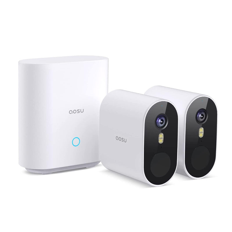 Aosu C6P-2H 3MP 2pcs Battery-Powered Dual Band Wi-Fi Cameras with Spotlight ,166¡ã Wide-angle Lens AI, 2-Way Audio Function and 32GB Local Storage Box
