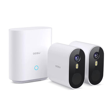 Aosu C6P-2H 3MP 2pcs Battery-Powered Dual Band Wi-Fi Cameras with Spotlight ,166¡ã Wide-angle Lens AI, 2-Way Audio Function and 32GB Local Storage Box