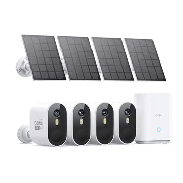 Aosu C7P-4H 3MP 4pcs Solar-Powered Dual Band Wi-Fi Cameras with Spotlight,166¡ã Wide-angle Lens AI, 2-Way Audio Function and 32GB Local Storage Box