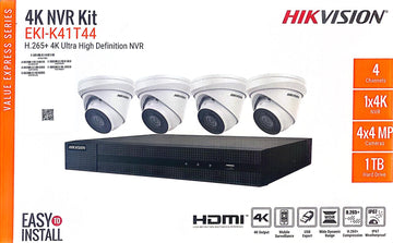 Hikvision IP Security Camera Kit 4 Channel 4K NVR with 4 x 4MP Turret Cameras EKI-K41T44