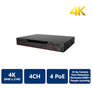4 Channel Compact 1U 4PoE 4K&amp;H.265 NVR (NVR-NV41A04-P4-4K-S2L)