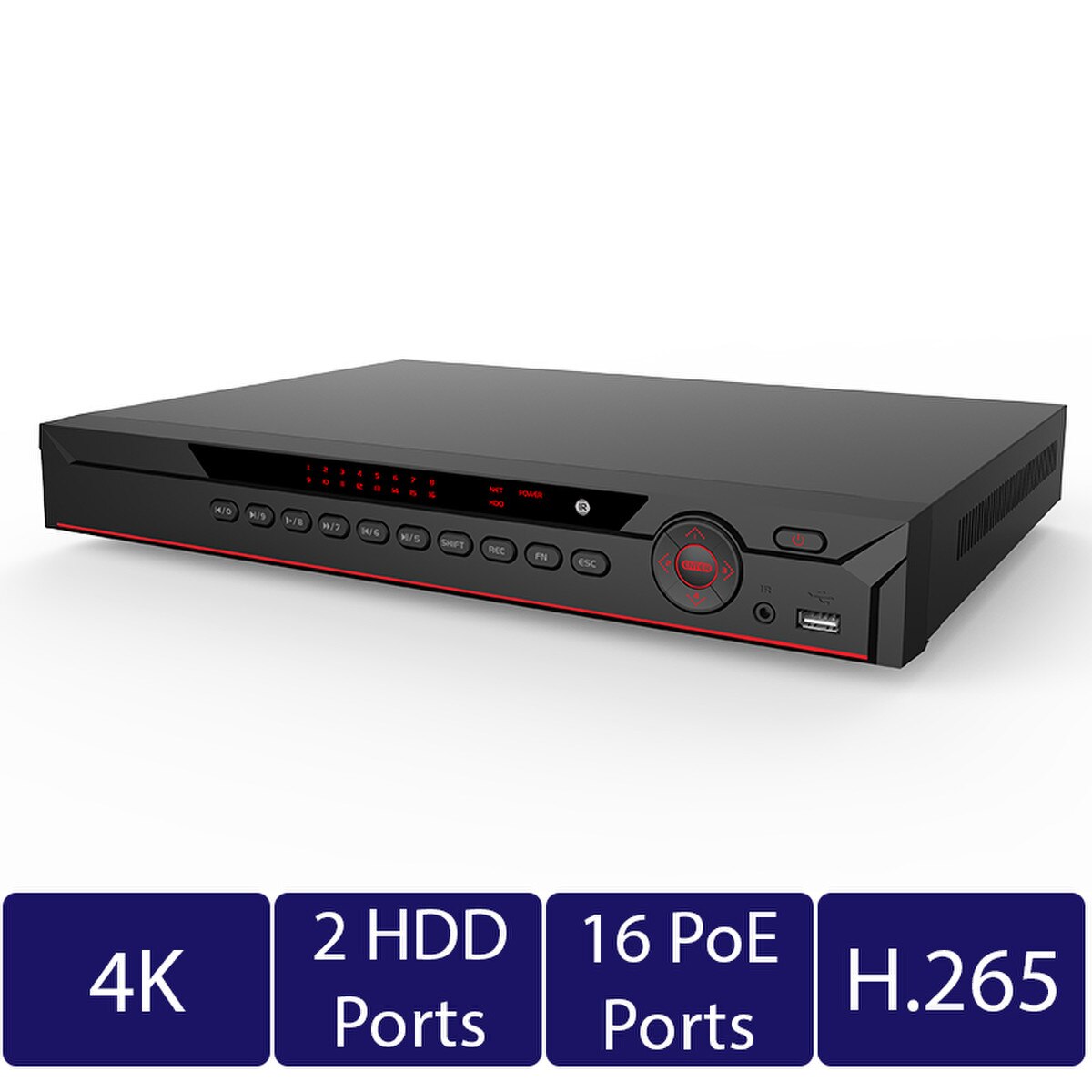 16-Kanala 1U 16PoE 2HDDs NVR (NVR-NV42A16H-P16-4K-EI)