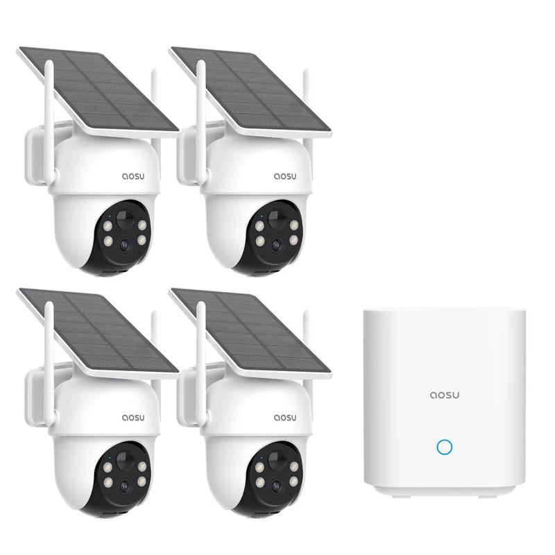 Aosu C9C-4H 3MP Solar-Powered Dual Band Wi-Fi Cameras Kit with 2-Way Audio, Auto Cross-Tracking Function, Color Night Vision and 32GB Local Storage Box