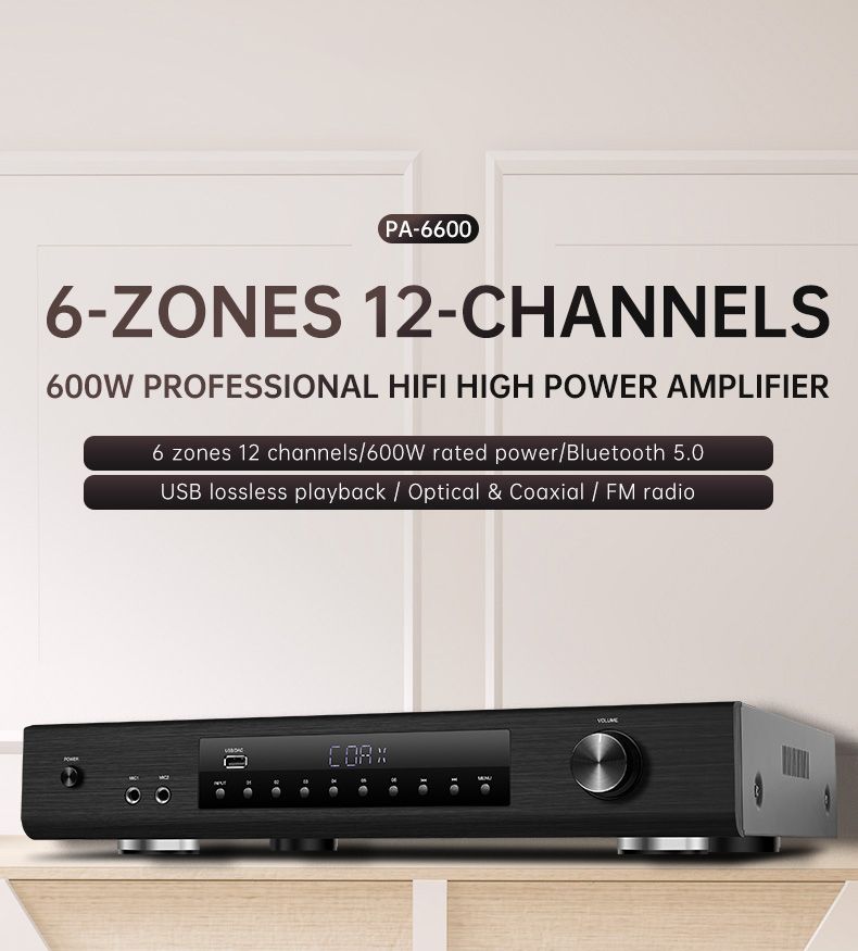 6 Zones 12-Channels 600W Professional HIFI High Power Amplifier